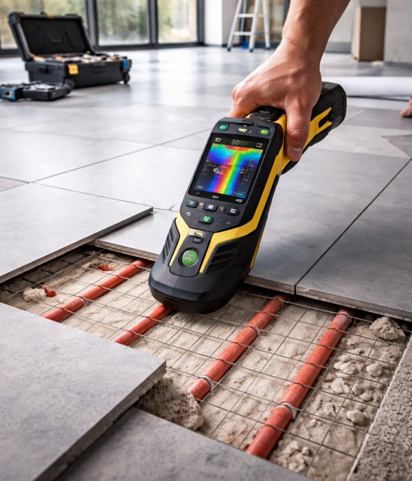 Auch bei Fußbodenheizung oder sensiblen Leitungsbereichen muss eine Montage nicht zum Risiko werden. Mit geeigneter Ortungstechnik prüfen wir vor der Befestigung, was sich im Boden oder im Anschlussbereich befindet – von Leitungen über Heizkreise bis hin zu relevanten Einbauten. Dabei lassen sich Verlauf und – soweit technisch möglich – auch die Tiefe der Leitungen zuverlässig einschätzen. So schaffen wir die Grundlage für eine sichere und saubere Befestigung – abgestimmt auf den jeweiligen Bodenaufbau, die Nutzung des Raums und die baulichen Gegebenheiten vor Ort. Gerade im Bestand ist das entscheidend: Unterschiedliche Materialien, unbekannte Leitungsführungen oder nachträgliche Änderungen können schnell zu Problemen führen, wenn sie nicht berücksichtigt werden. Durch die technische Prüfung vor der Montage lassen sich viele dieser Punkte frühzeitig erkennen und sauber lösen – bevor auf der Baustelle Zeit verloren geht oder unnötige Risiken entstehen. Das Ergebnis: mehr Planungssicherheit, weniger Überraschungen und eine Montage, die auch bei komplexeren Situationen kontrolliert und präzise umgesetzt werden kann.